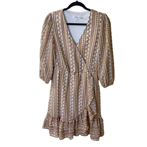 Calvin Klein Boho Ruffle Floral Embroidered Peasant Dress Sz S - Picture 1 of 7